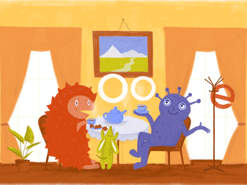 Google doodle animation cute google illustration monster tea