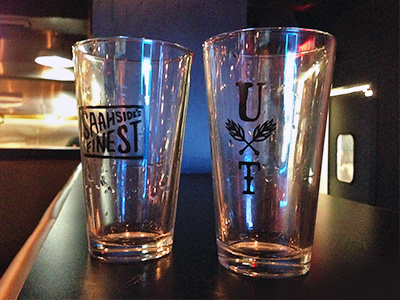 UT + SF Glasses barware beer branding design glasses industrial urban