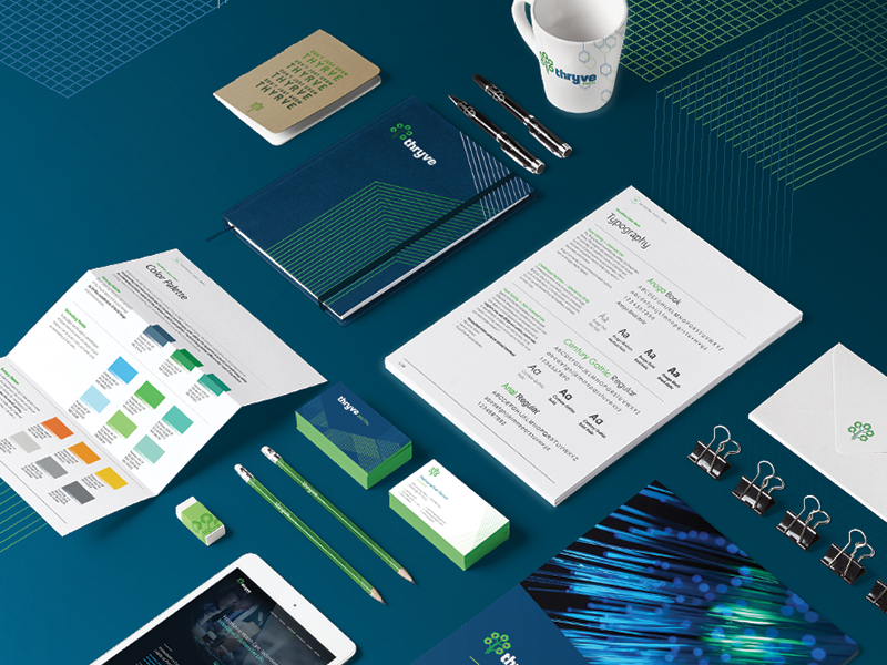 Thryve Digital Health - Brand Launch merch web print patterns guidelines standards logo layout typography healthcare design branding