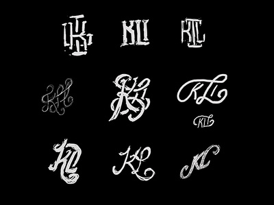 KL Monogram Sketches woodworking wood typography monogram instruments guitar design craft branding