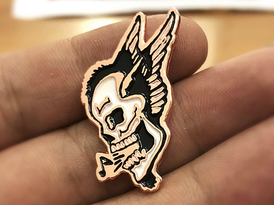 Singing Skull - Enamel Pin bronze design enamel illustration metal metallica music pin skull tattoo wings