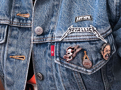 Hetfield Pins - Product Photo branding design heavy metal identity illustration metallica portrait rune skull type typography vector