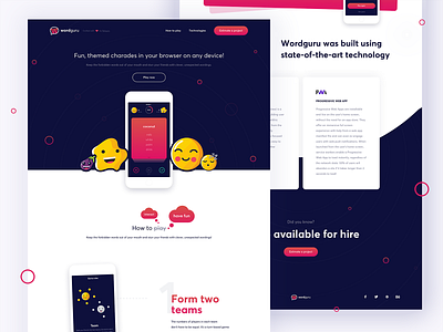 Wordguru Landing Page app charades desktop game illustration landing page logo mobile pwa ui verbal vuejs web