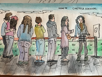 Movies queue cineteca doodles line mexico people queue urban sketchers usk watercolor