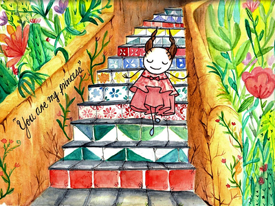 Bello child mexican staircase toddler watercolor