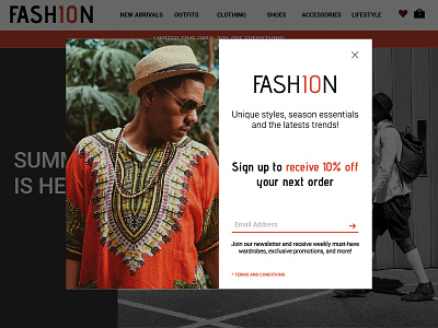 FASH10N Newsletter Lightbox Concept fashion lightbox newsletter orange style ui ux
