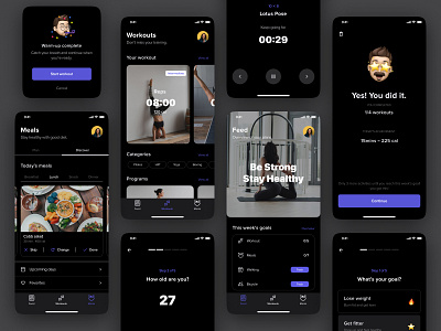Worknut (workout and meal planner app) app app design appui clean dark mode figma fitness meal app minimal ui ui design uidesign uiux user interface workout workout app