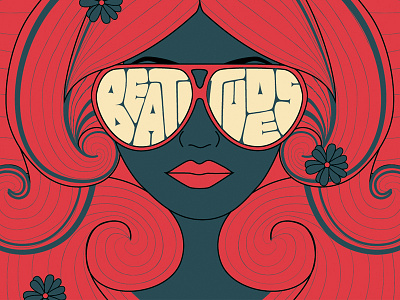 Beatitudes 60s advertising christian church face hippie illustration lettering psychedelic vector woman