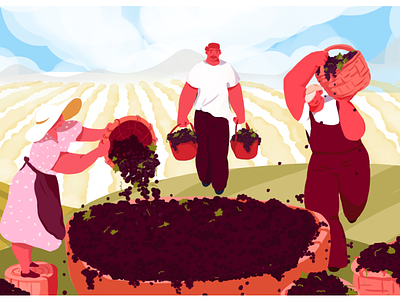 Harvest in Kakheti/fragment 2d character colorful digital illustartionart illustration man page vector woman