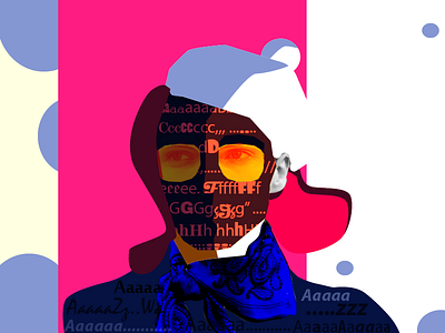 text mask blue collage colors face illustration pink print text yellow