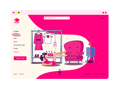 shop page clothes design drawing girl graphicdesign illustration logo page pink shop sofa typography ui ux vector webdesign