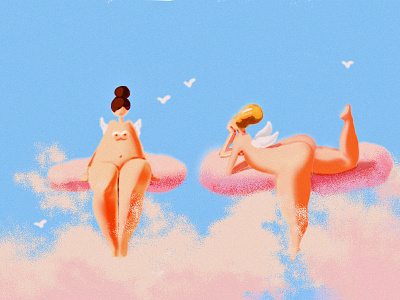 ფუმფულ :) 2d body character cloud cute daily drawing illustration illustrator sky sunny woman