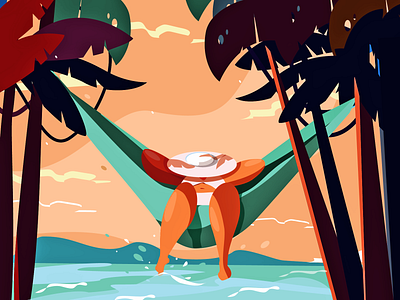 daily Illustartion 2d beach character daily drawing girl illustration orange palms sea sunny vector