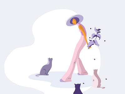 Illustration/daily cat colorful daily flat girl illustration