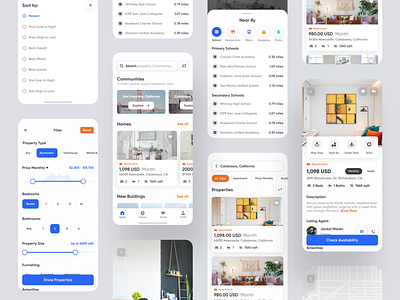 Real Estate - Mobile App booking app building buy sell dashboad designer home page house mobile app mobile app design nearby properties property finder property management real estate realestate realestateagent rental app search social app statistics