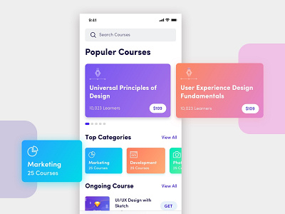 Courses Mobile App Design Concept android colorful course courses courses app education app elearning gradiant ios learning app mobile app online course online courses product profile sketch study study app ui ux