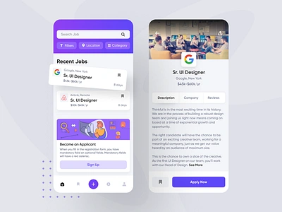 Job Search - Mobile App applicant candidate dashboard app hiring platform ios app job job application job board job finder job finder mobile app job listing job portal job search job search platform jobs marketplace mobile app product social app web design