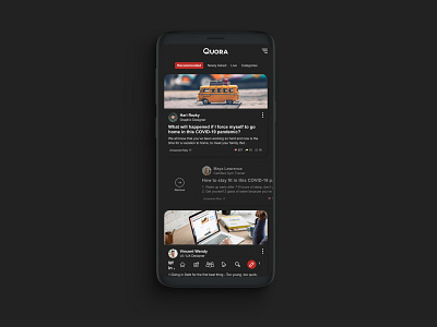 Quora - Redesign New Home Screen answer business concept covid 19 dark mode design figma forum homepage homescreen minimalism mobile pandemic photoshop question quora redesign ui design ui ux ux design
