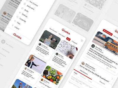 Quora App Redesign answer business concept covid 19 design figma forum homepage homescreen light mode minimalism mobile pandemic photoshop question quora redesign ui design ui ux ui ux design