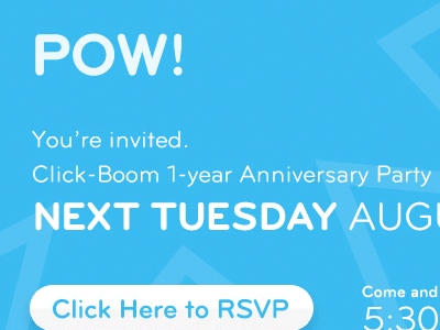 POW! You're invited. blue click boom email party