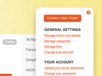 Team List Settings controls helvetica icons interaction jd orange teamlist ui ux yellow