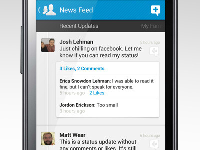 FriendCaster's News Feed android feed friendcaster ics white
