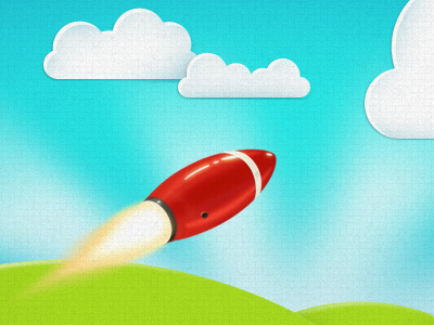 Rocket on Paper cloud illustration red rocket sky