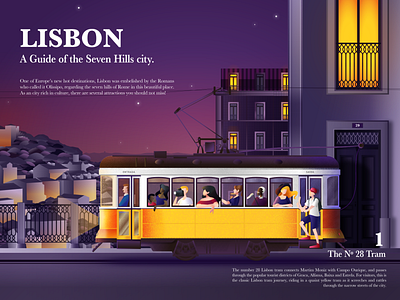 Lisbon's Tram colorful editorial illustration illustration vector
