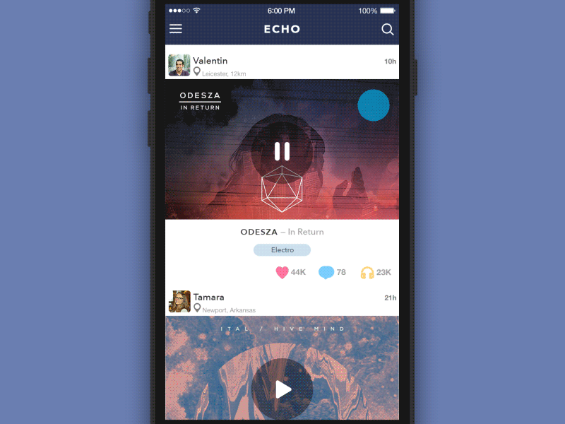 GIF for the ECHO App v2.1 animation appdesign feed flat gif interface ios8 player socialnetwork ui ukraine ux