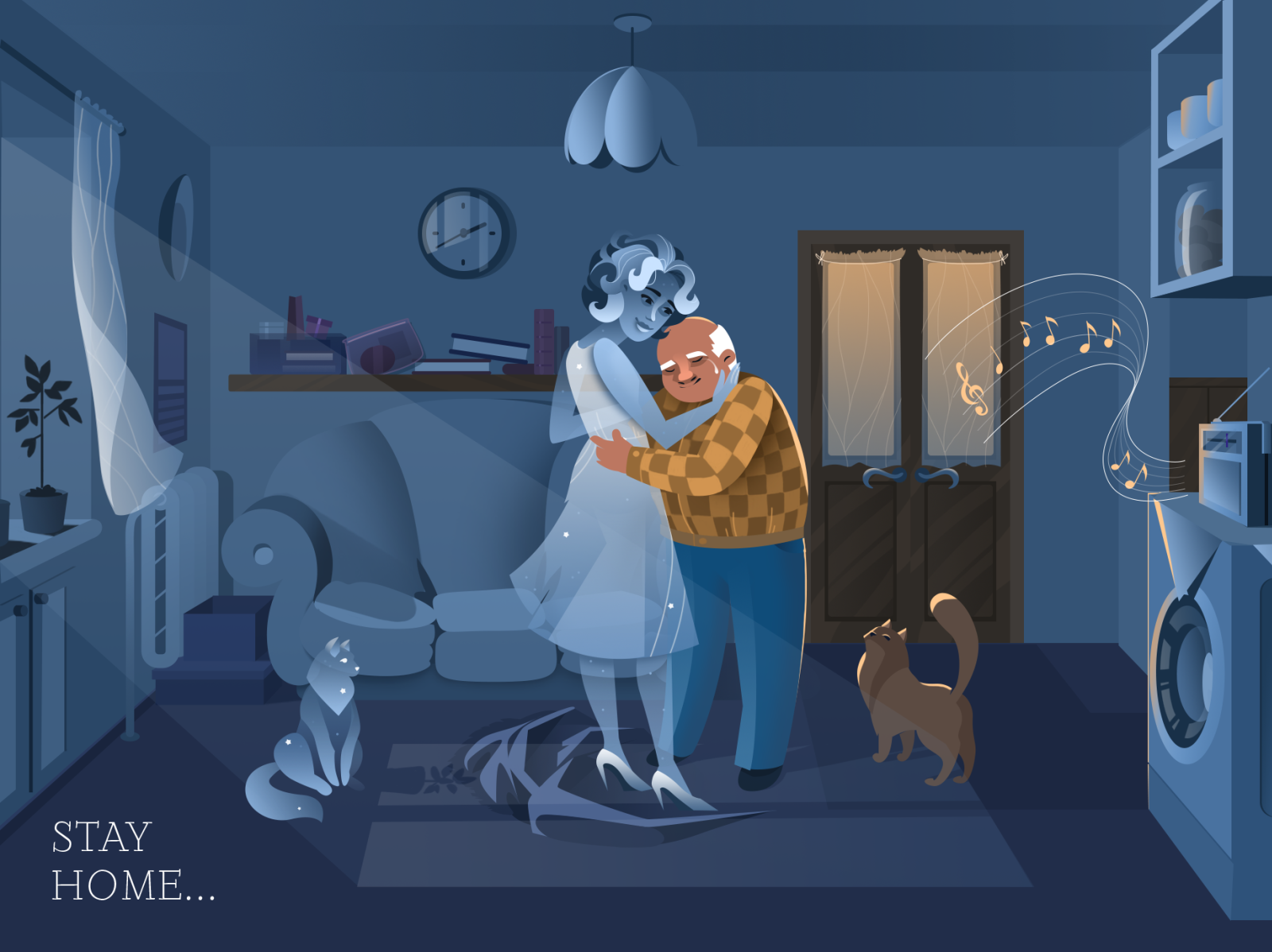 Grandma adobe illustrator art cats charactedesign cute art design family grandma grandpa home human illustration night people postcard quarantine room stay home stayhome vector