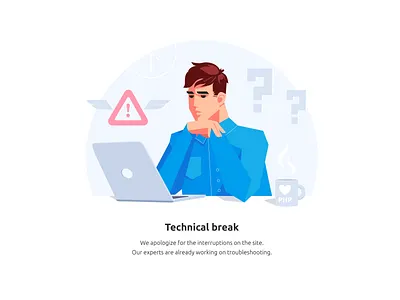 Technical break adobe illustrator art charactedesign character design art error error page illustration man management notebook php programmer ui vector web webdesign website work workspace