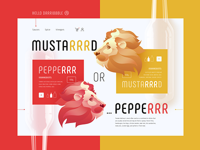 Hello drrribbble! animals illustrated branding cute animals cute art design hello dribbble illustration ketchup lion lion head mustard peper sauces site space typography ui vector vinegars web