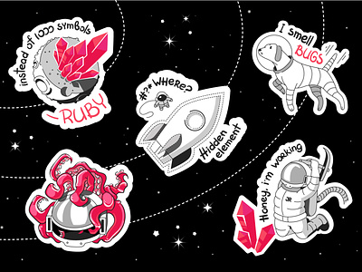 Open space adobe illustrator animals illustrated art astronaut charactedesign cosmonaut cosmos cute art design art dog illustration moon programmers rocket ruby space spaceman stars stickers vector