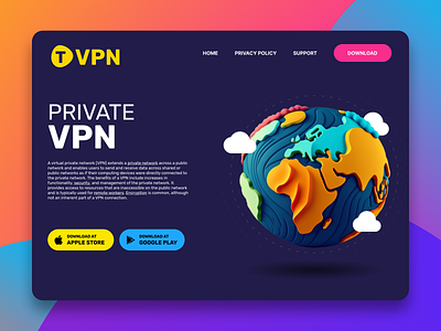 VPN Landing Page app application clean design illustration ios app landing page plasticine ui uiux user interface ux vpn