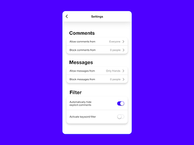 Daily UI #007: Settings app challenge daily dailyui design list media mobile settings social ui ux