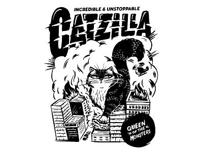 Catzilla! cat comic book design drawing illustration lettering typography
