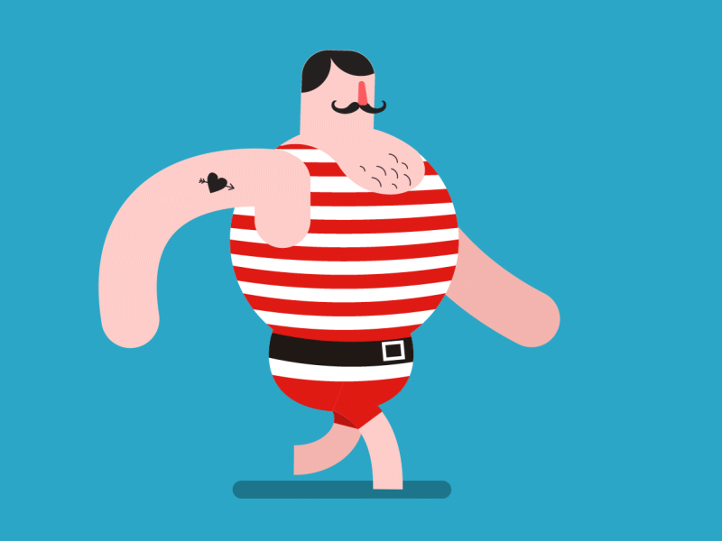Strongman animated character circus gif illustration loop vintage walking