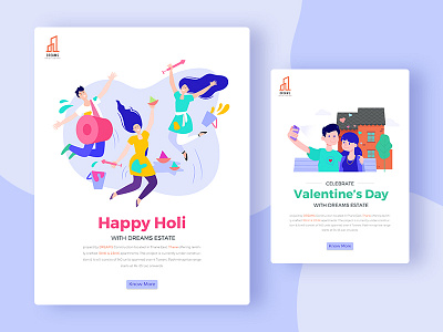 Dreams (Real estate) app booking clean colour couple discount emailer graphic design holi home illustration offer real estate sale screen ui design ui ux valentine day web