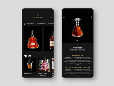 Hennessy Cognac mobile app concept, drink application design