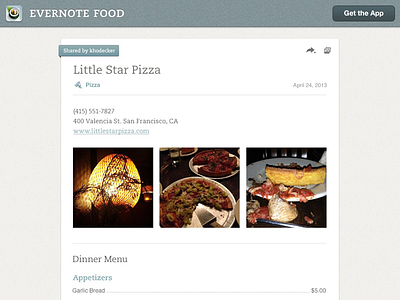 Restaurant Detail app evernote evernote food location map menu restaurant share
