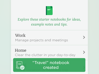 Notebook created toast