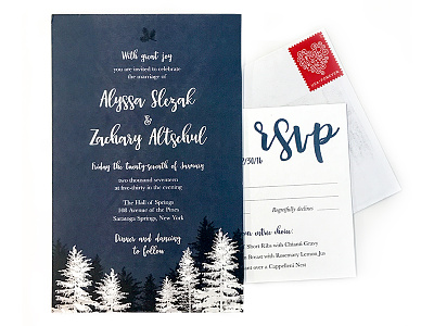 Invitation Suite invitation love menu navy rsvp trees wedding winter