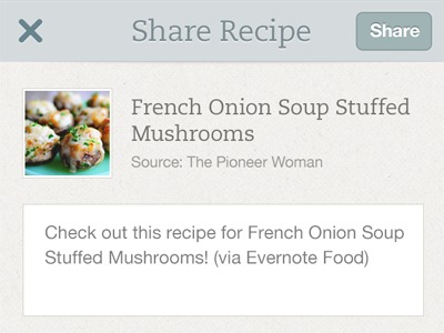 Sharing a recipe evernote evernote food iphone light recipe share ui