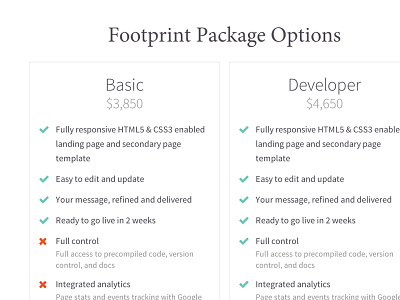 Footprint Package Pricing Chart clean flat icons modern packages pricing saas service services simple table