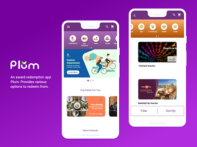 Plum - An award Redemption App app design flat icon logo ui ux