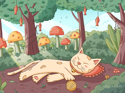 Dreaming cat cat character illustration