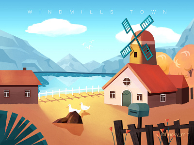 Windmills Town art illustration