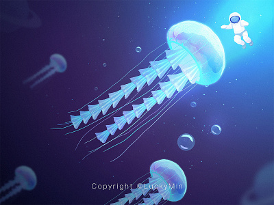The Jellyfish astronaut character illustration outer space
