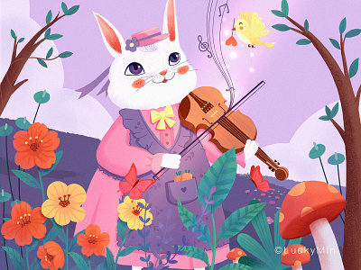 Play the violin bird character illustration rabbit