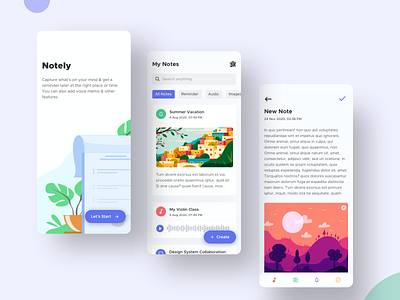 Notely - Note Taking App (Free Sketch File) 2020 trend app app design best dribbble shot concepts flat illustration minimal note app notepad notes notes app product design ui uplabs user experience user interface user interface design userinterface ux